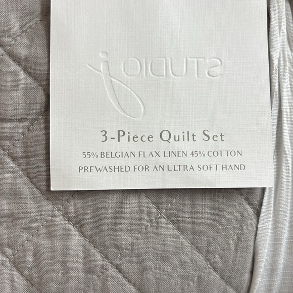 Lush Decor Belgian Flax Prewashed Linen Rich Cotton Blend 3 Pc Quilt Set, Gray - Picture 8 of 9